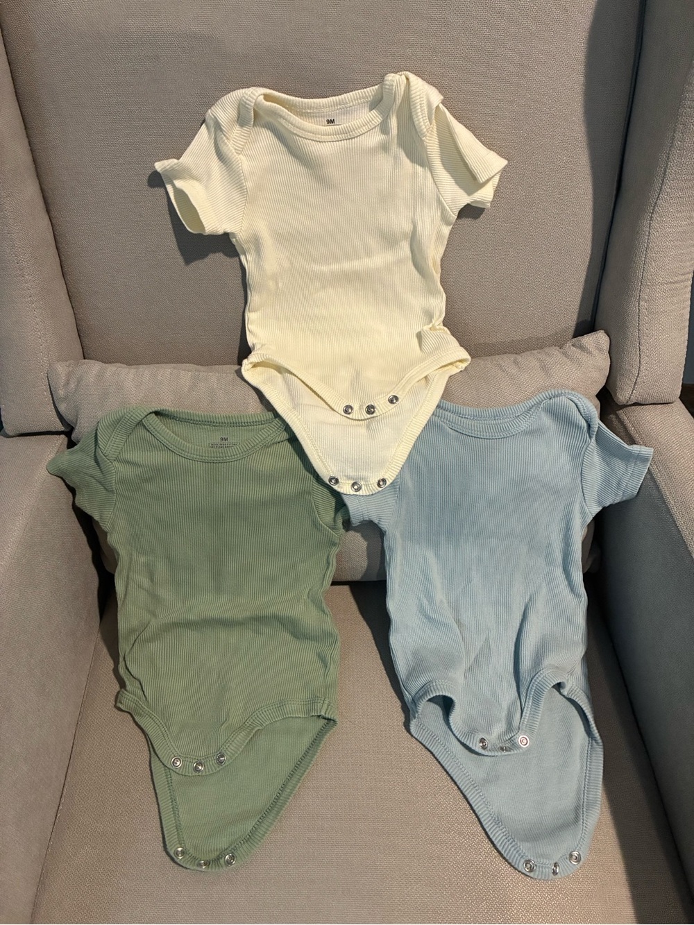 Ribbed Short-Sleeve One-Piece Bodysuit - Yellow, Green, Blue 9m